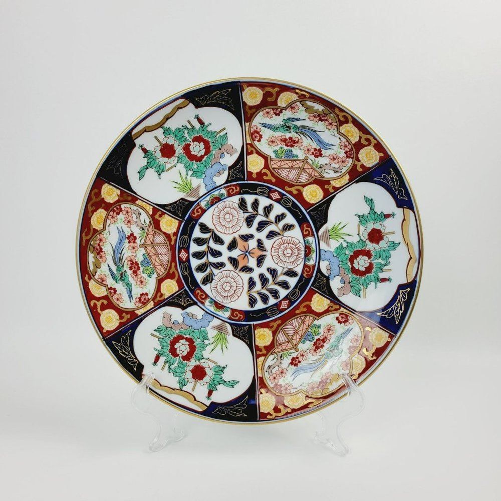 Gold Imari Hand Painted 12" Wall Plate Vintage Japanese Floral & Bird Wall Decor - Picture 11 of 11
